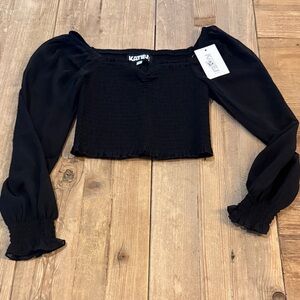 Katie J NYC Black Smocked Kids Blouse